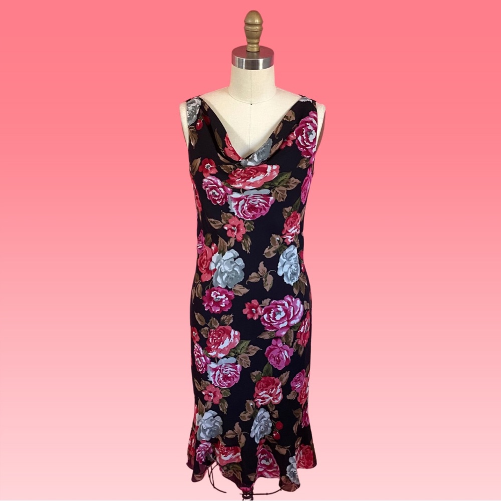 Vintage 90s/Y2K SILK Bias Cut Floral Chiffon Fairy Cowl Neck Midi Slip Dress 4